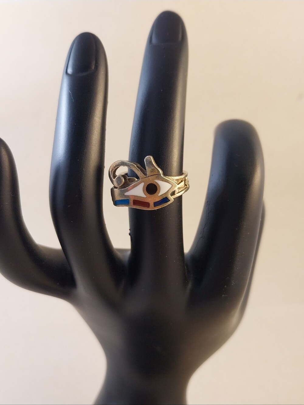 Vintage Sterling Silver Ring with Blue, White and Brown Inlay - Picture 8 of 11
